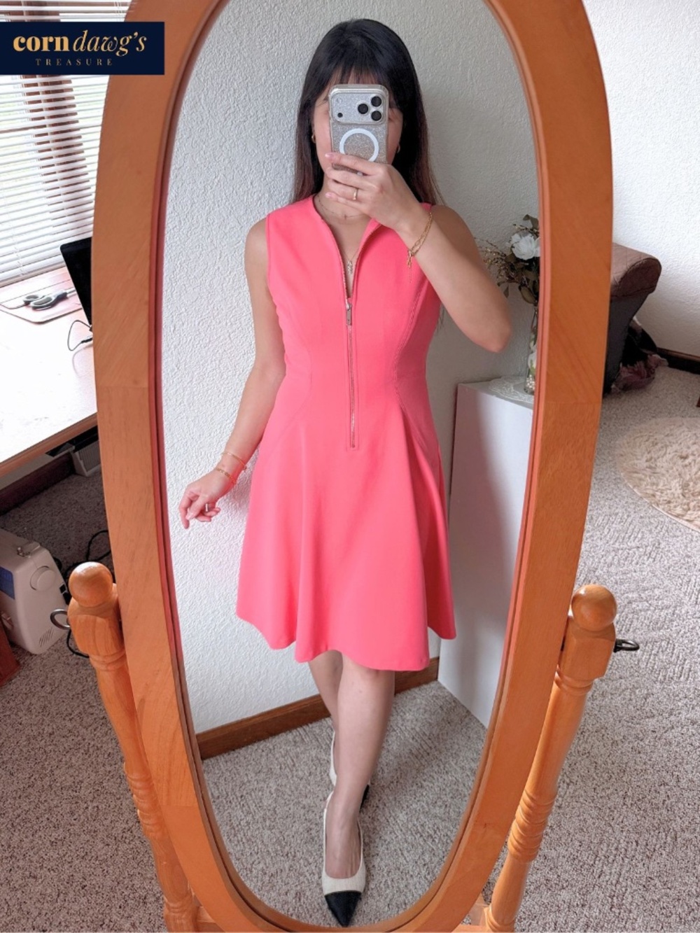 Tommy Hilfiger Sleeveless Zip-front Fit And Dlare Dress Coral Pink - SIze 4